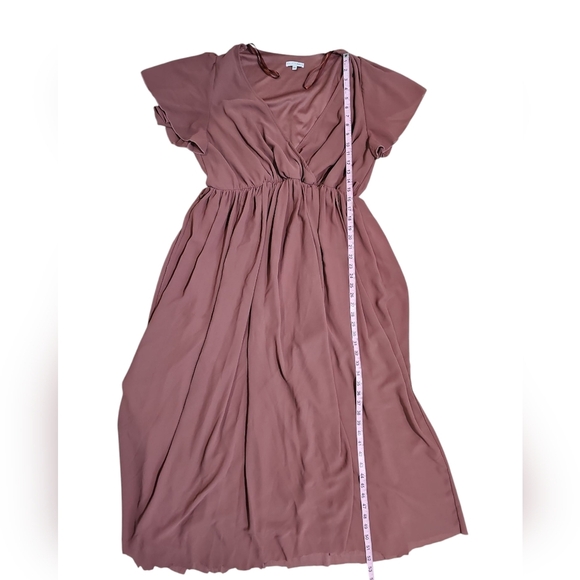 Baltic Born 2XL Mauve Faux Wrap Midi Dress Flutter Sleeve Boho Slit Lined Fall - Picture 7 of 7